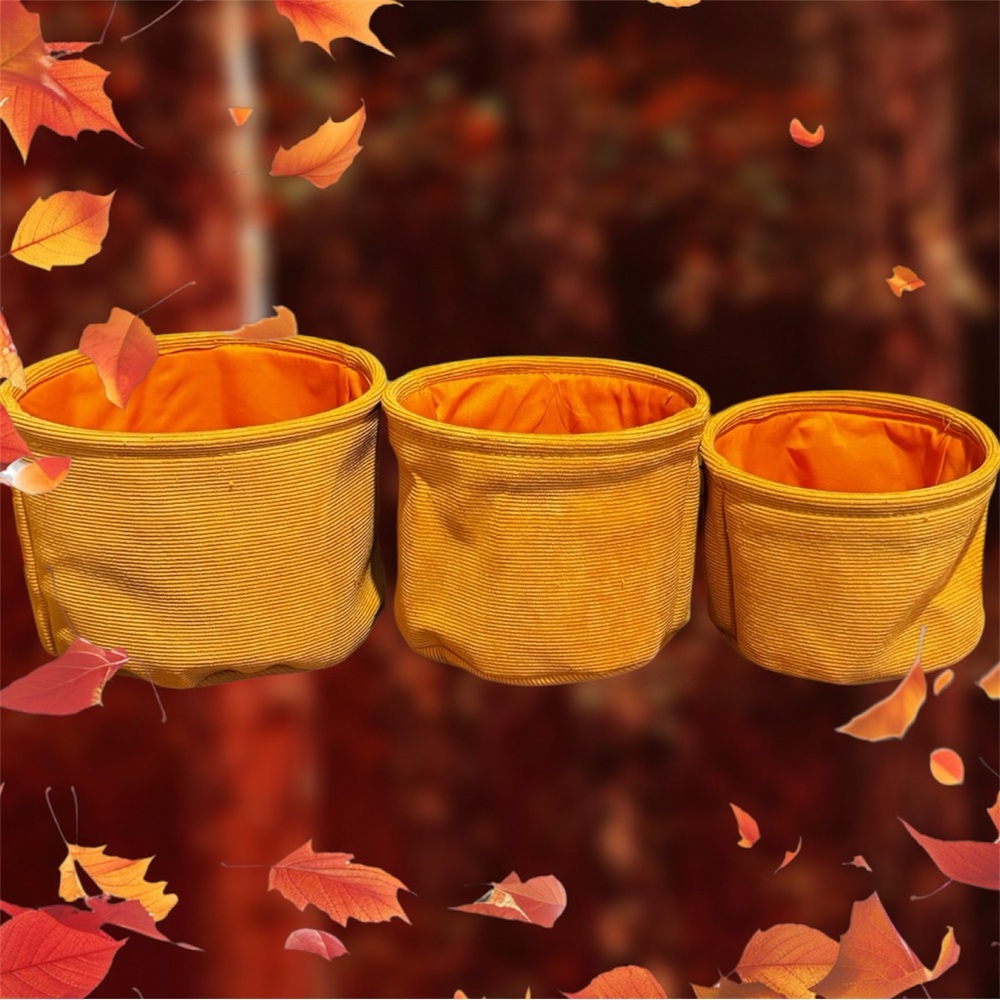Set of 3 Nesting Orange Woven Storage Baskets